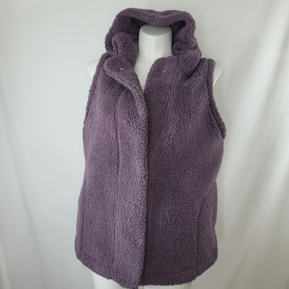 Koolaburra by UGG Fleece VEST Womens Size 1X Purple Sherpa Hooded Pockets Snaps